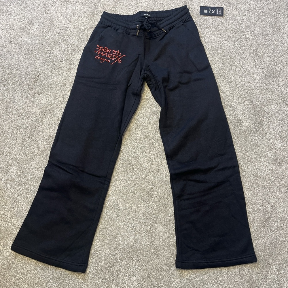 Ed Hardy Black Sweatpants with Red Logo